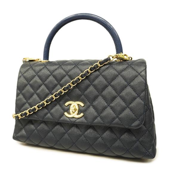 Chanel Matelasse Coco Handle Shoulder Lizard Navy - Picture 1 of 11